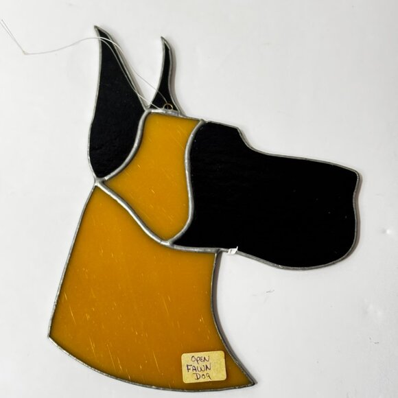 Stained Glass Suncatcher Ornament Fawn Great Dane Dog Yellowish-Tan Sand Black - Picture 5 of 8